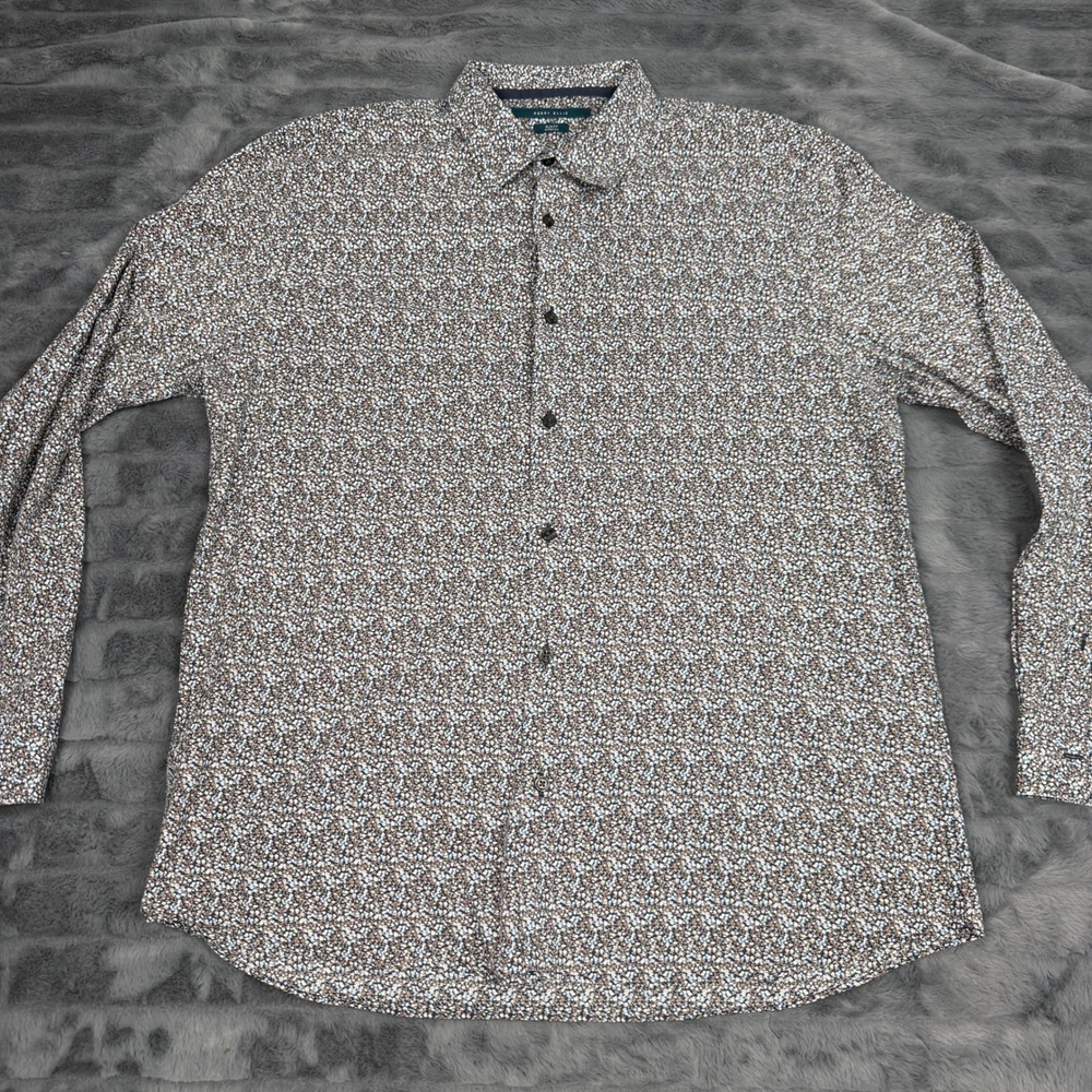 Perry Ellis Mens XL Slim Fit Stretch Long Sleeve Micro Floral Button Down Shirt